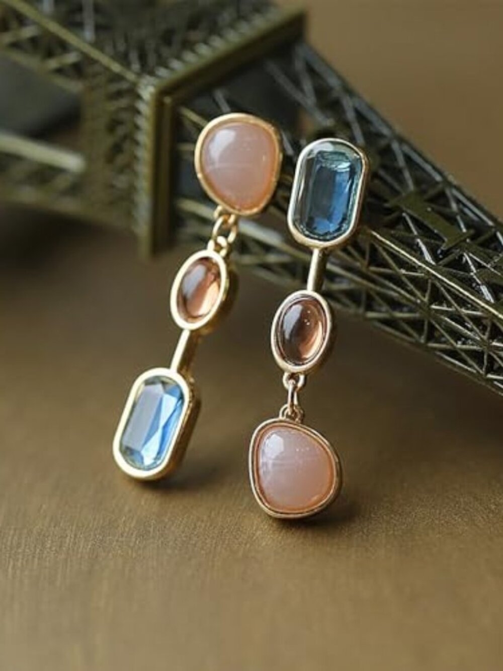 Asymmetrical Colorful Stone Earrings for Women Long Geometric Drop Earrings Chun